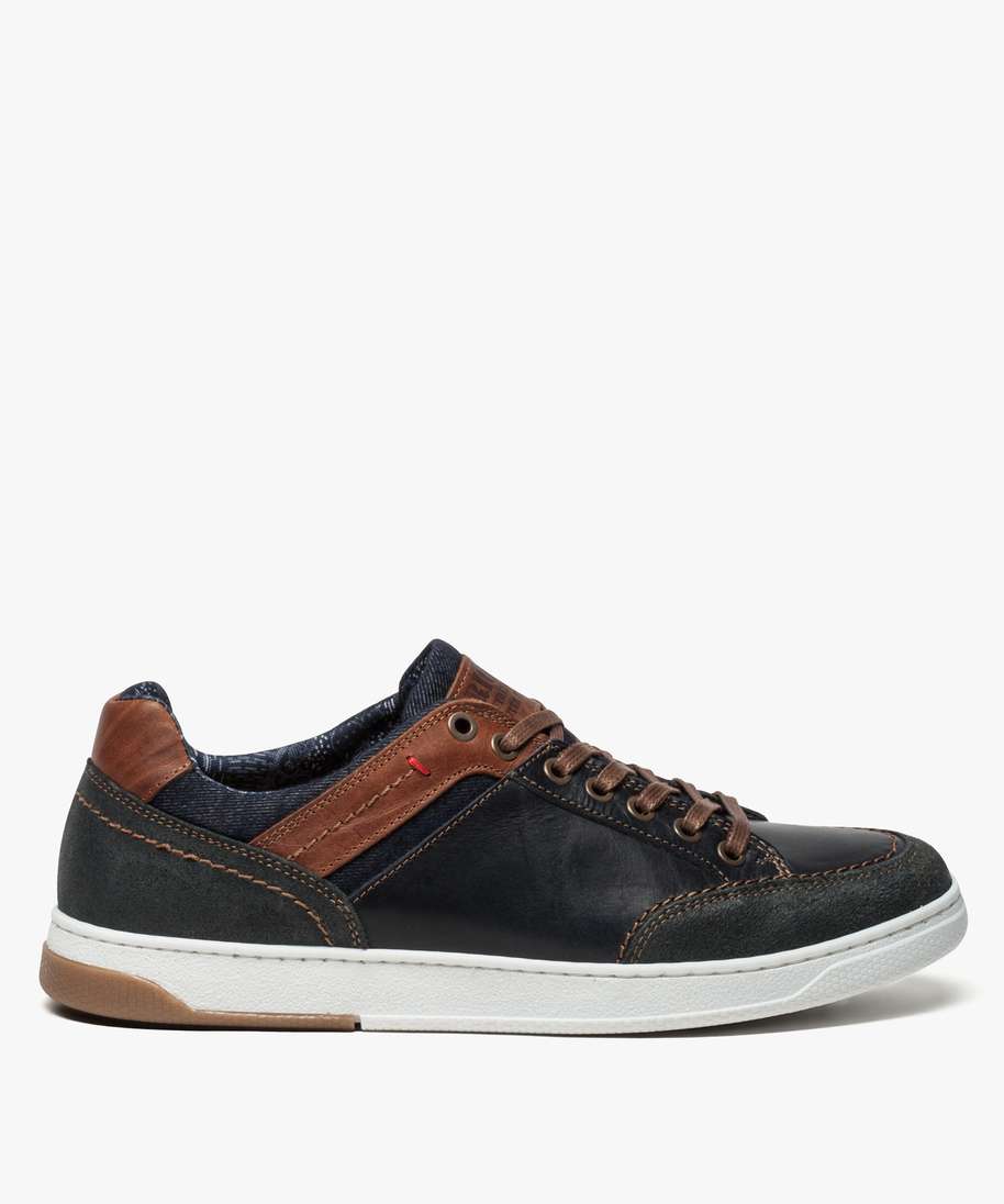 tennis homme dessus cuir et denim bleu baskets et tennis homme GEMO
