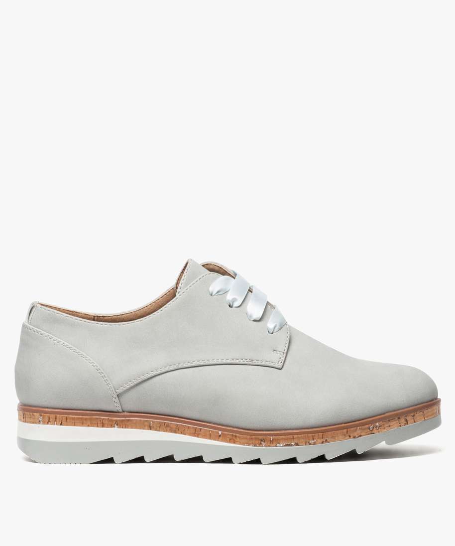 derbies femme a semelle compensee et crantee imitation liege gris