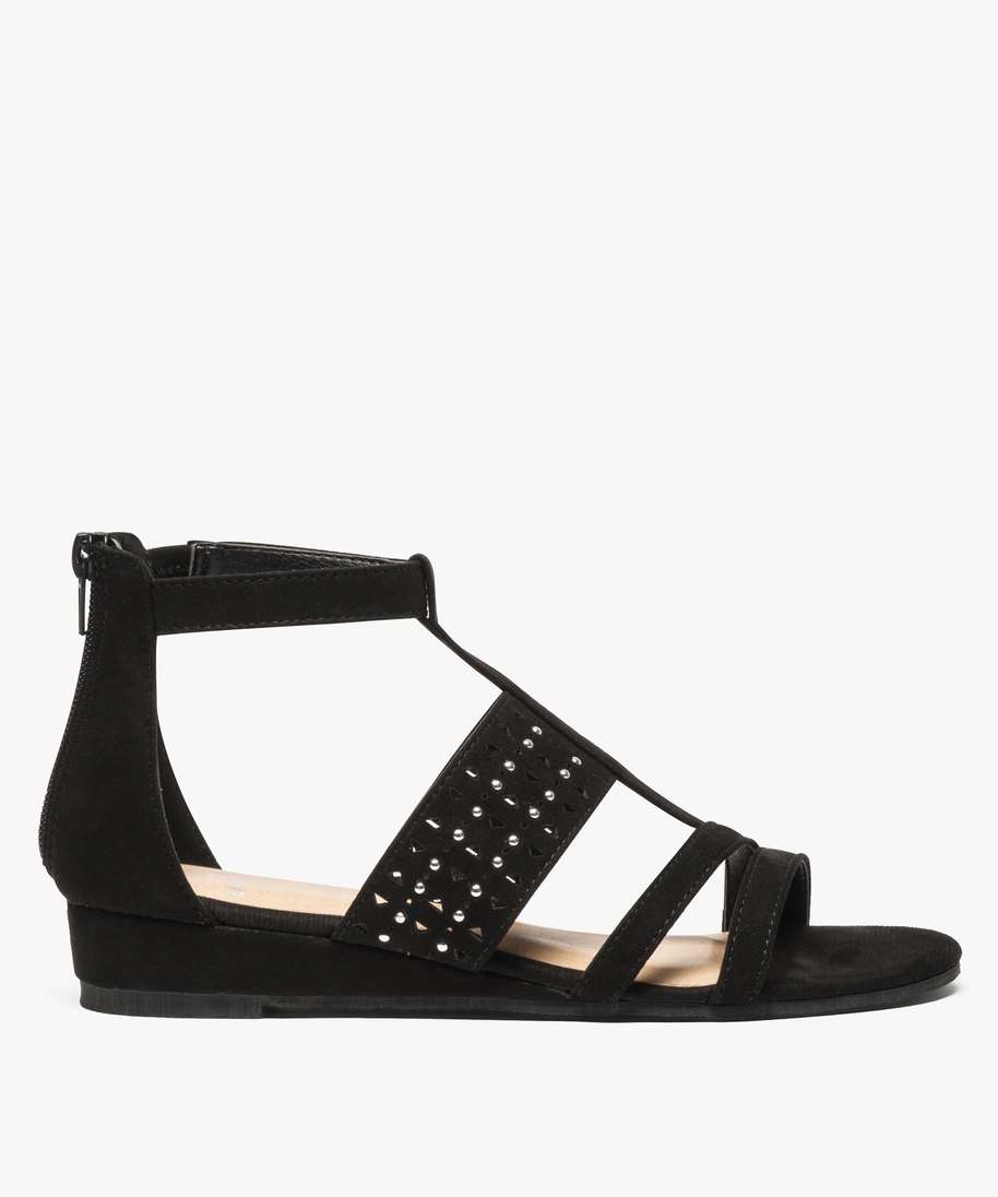 sandales femme a talon zippe ajours et clous noir sandales plates