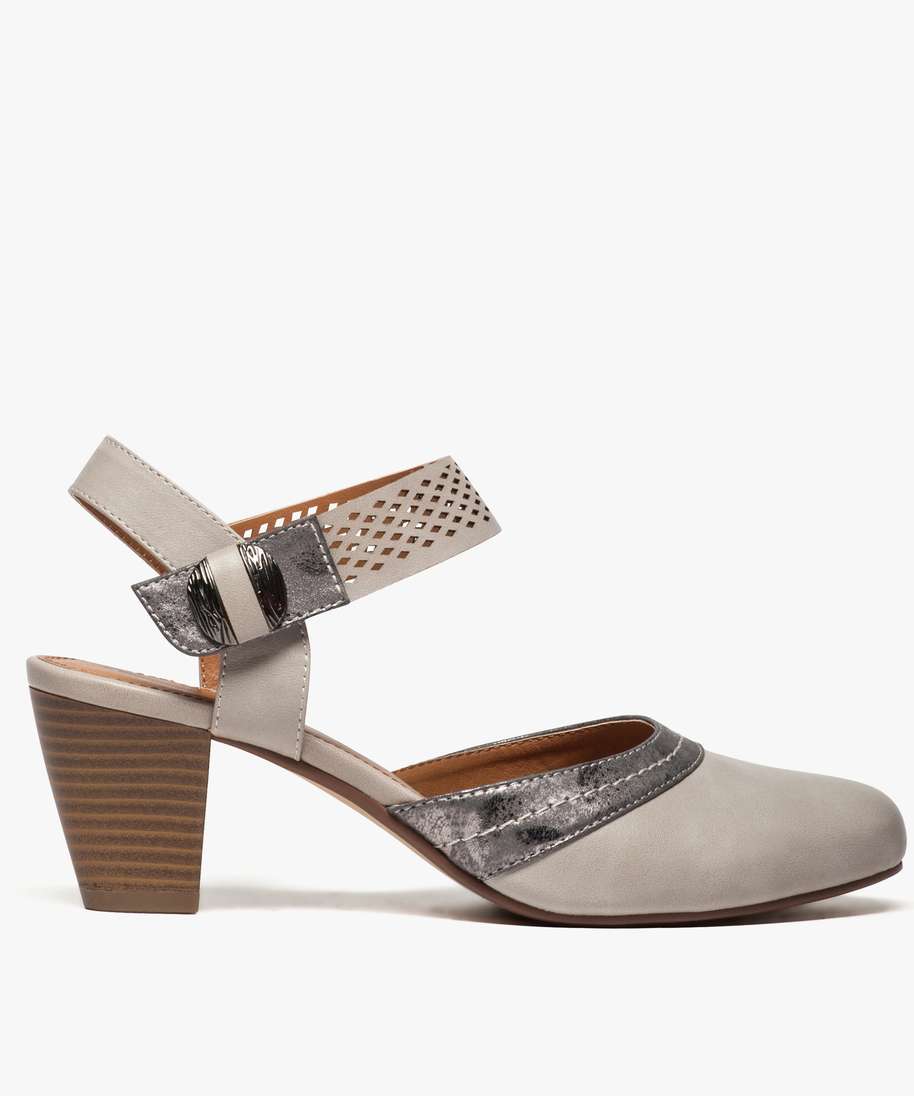 escarpins femme a talon ouvert et bride ajouree marron fonce escarpins