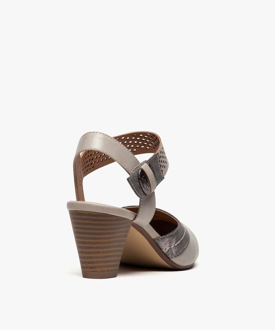 escarpins femme a talon ouvert et bride ajouree marron fonce