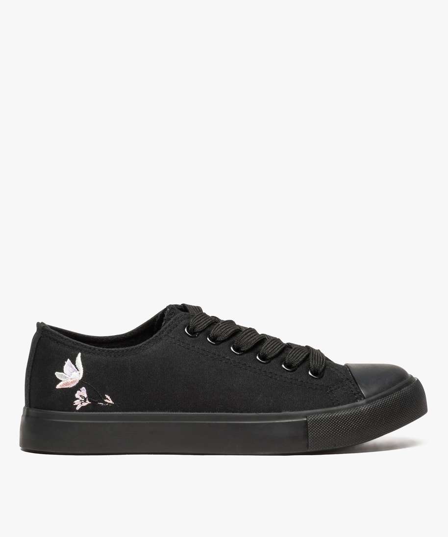 tennis femme en toile avec broderie fleurs noir standard baskets et tennis femme GEMO