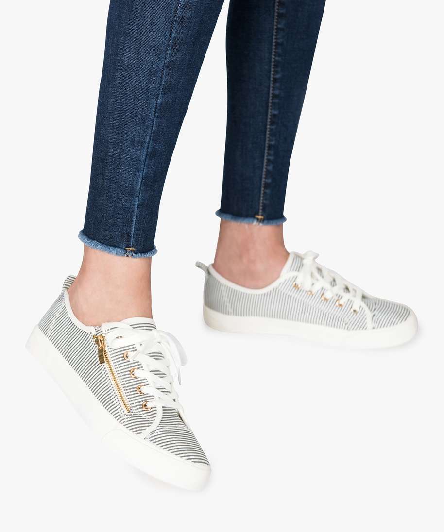 tennis femme en toile avec double fermeture lacets et zip imprime