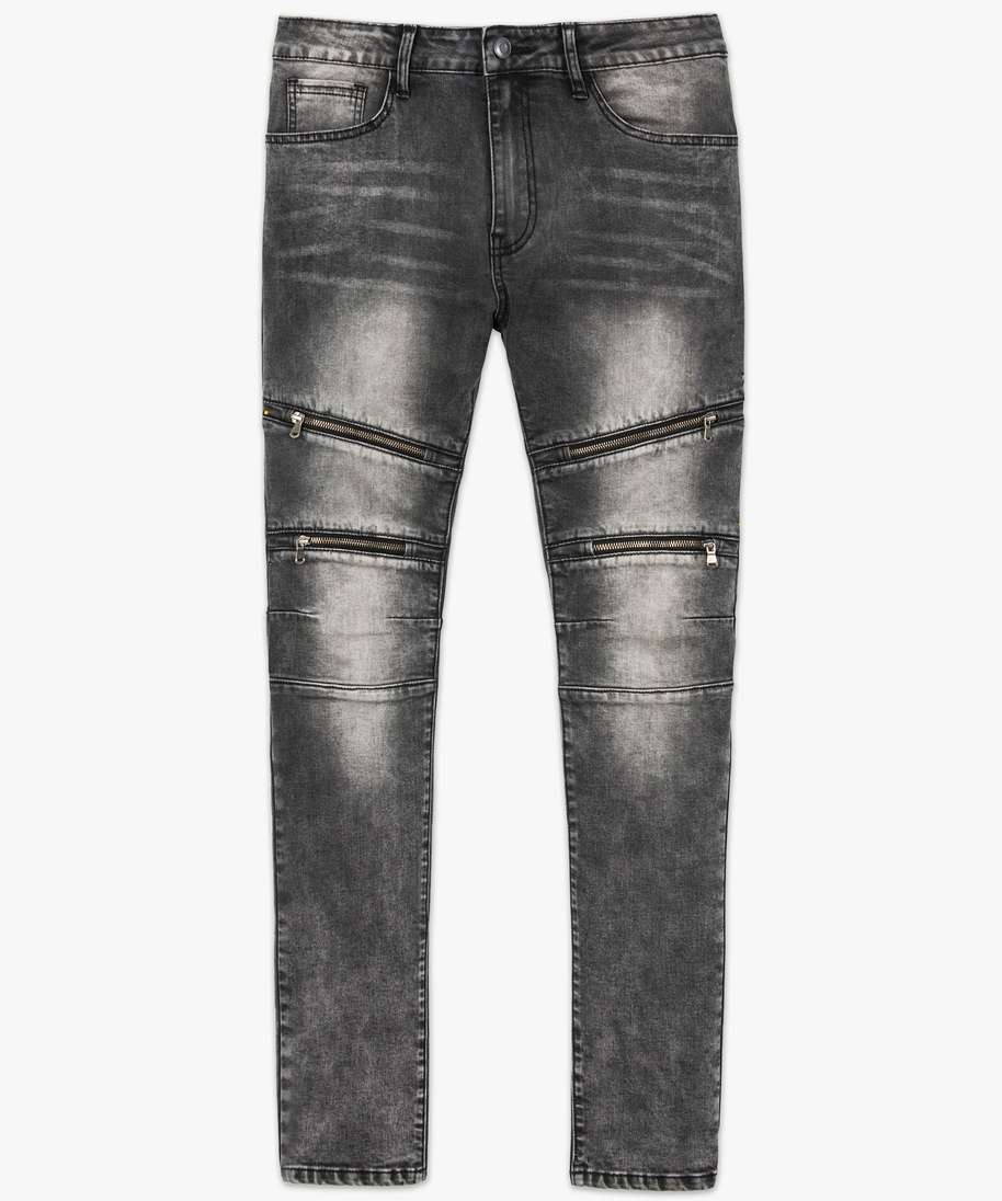 jean slim pour homme avec zip fantaisie sur lavant gris jeans homme GEMO