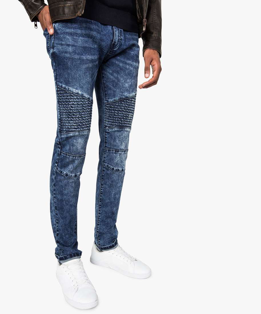 jean slim homme avec empiecements surpiques sur les genoux bleu