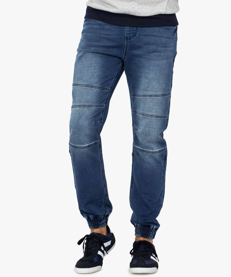 pantalon homme jogpant en denim avec taille elastique bleu jeans