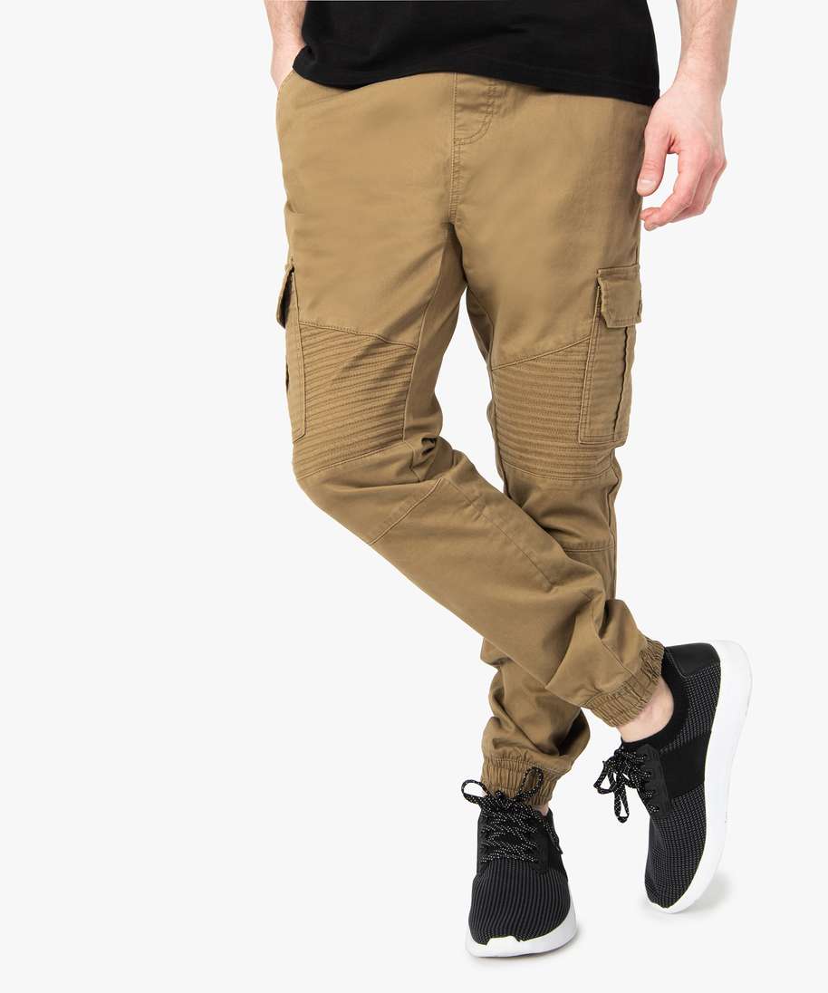 pantalon homme battle a taille elastiquee et surpiqures orange