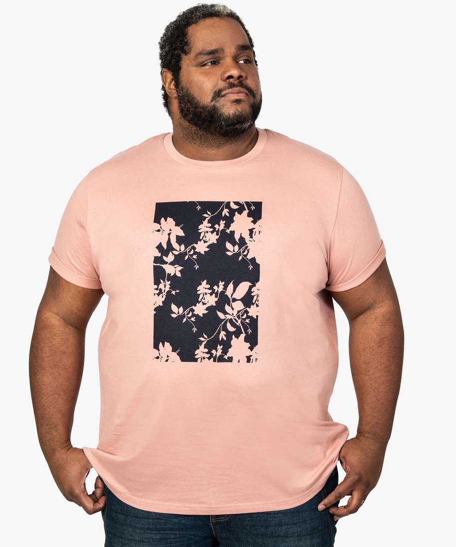 tee shirt homme avec large motif fleuri sur lavant rose tee shirts homme GEMO