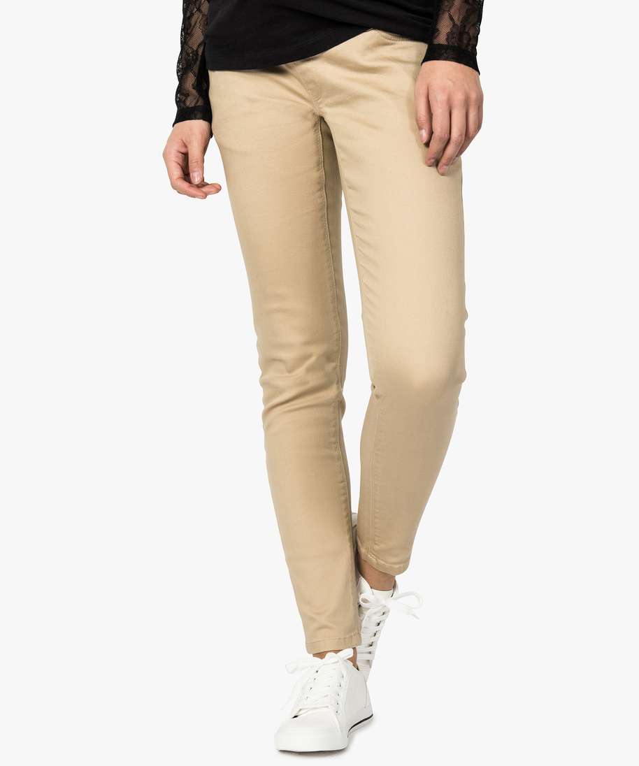 pantalon de grossesse en toile denim a bandeau haut beige femme G MO