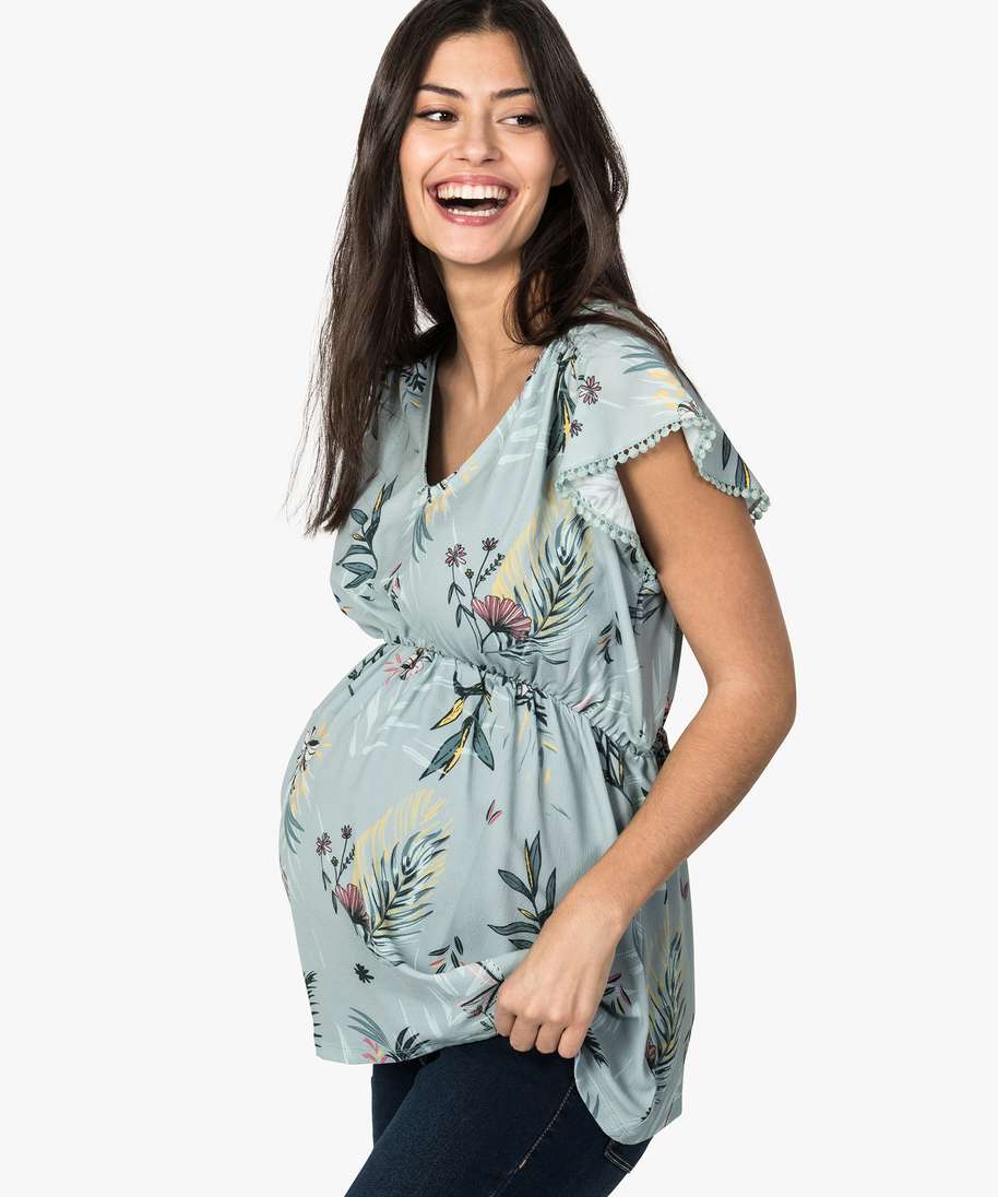 Robe de maternité en crêpe imprimé - noir imprimé, Vêtements de grossesse