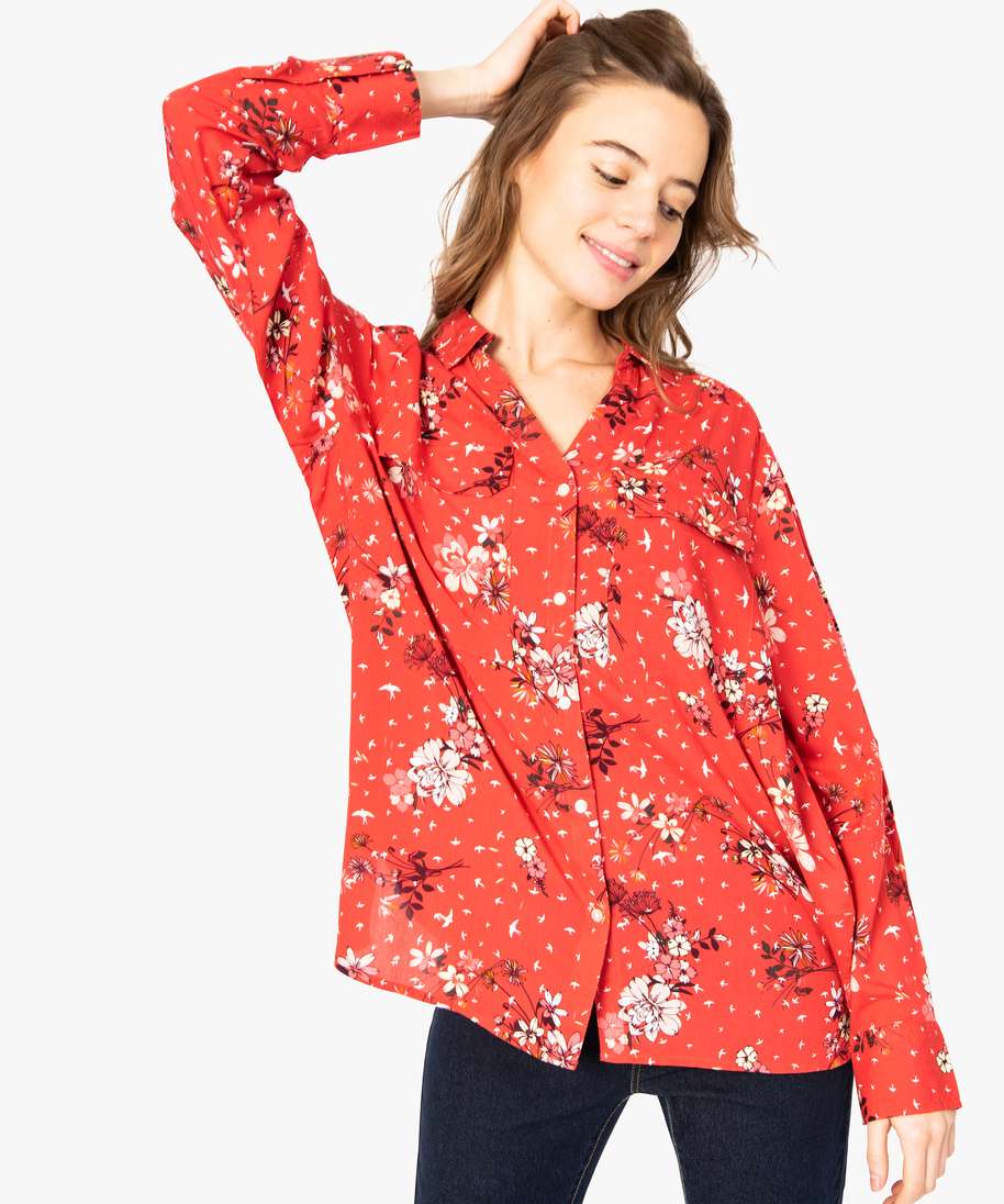Gemo vetements chemise femme imprimee avec manches retroussables imprime  chemisiers femme | GÉMO
