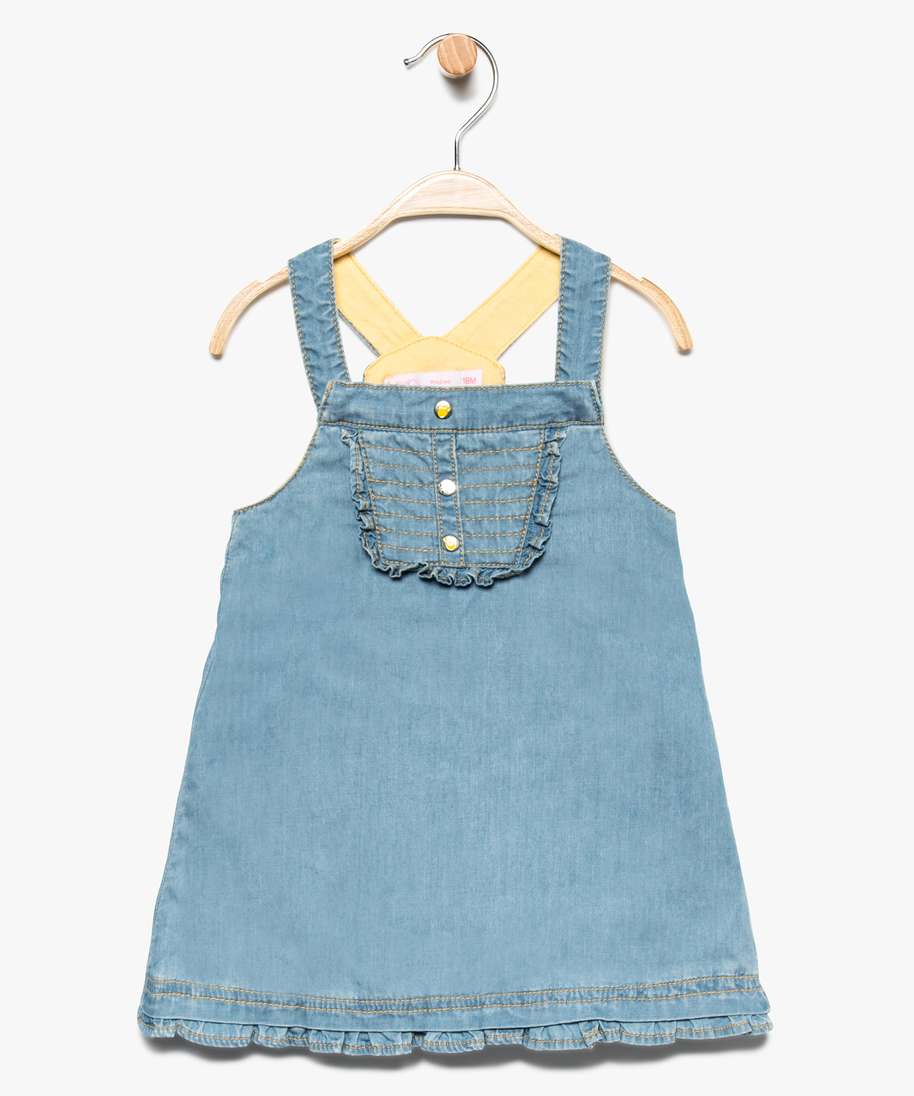 Gemo Vetements Fille Robe Bebe Fille En Denim A Fronces Et Volants Bleu Robes Bebe Gemo