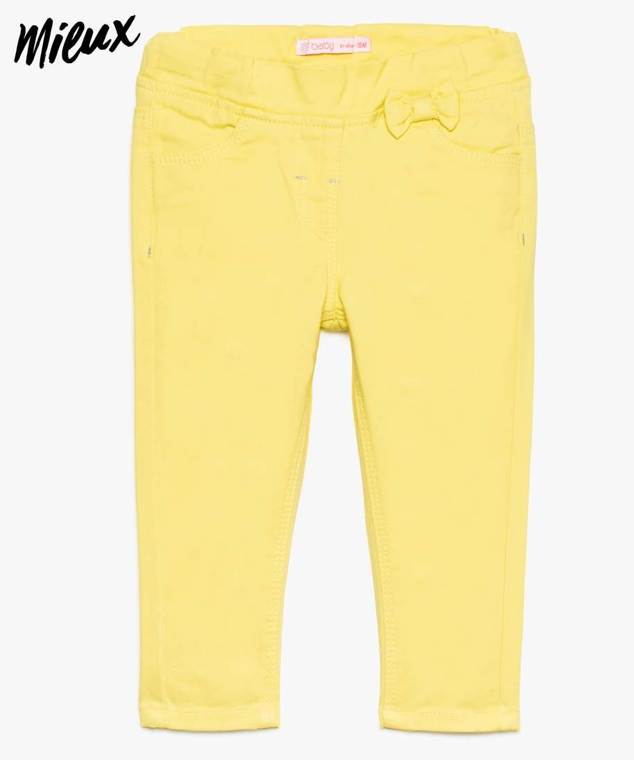 pantalon bebe fille avec taille elastique reglable et petit nœud en coton  bio jaune pantalons bebe