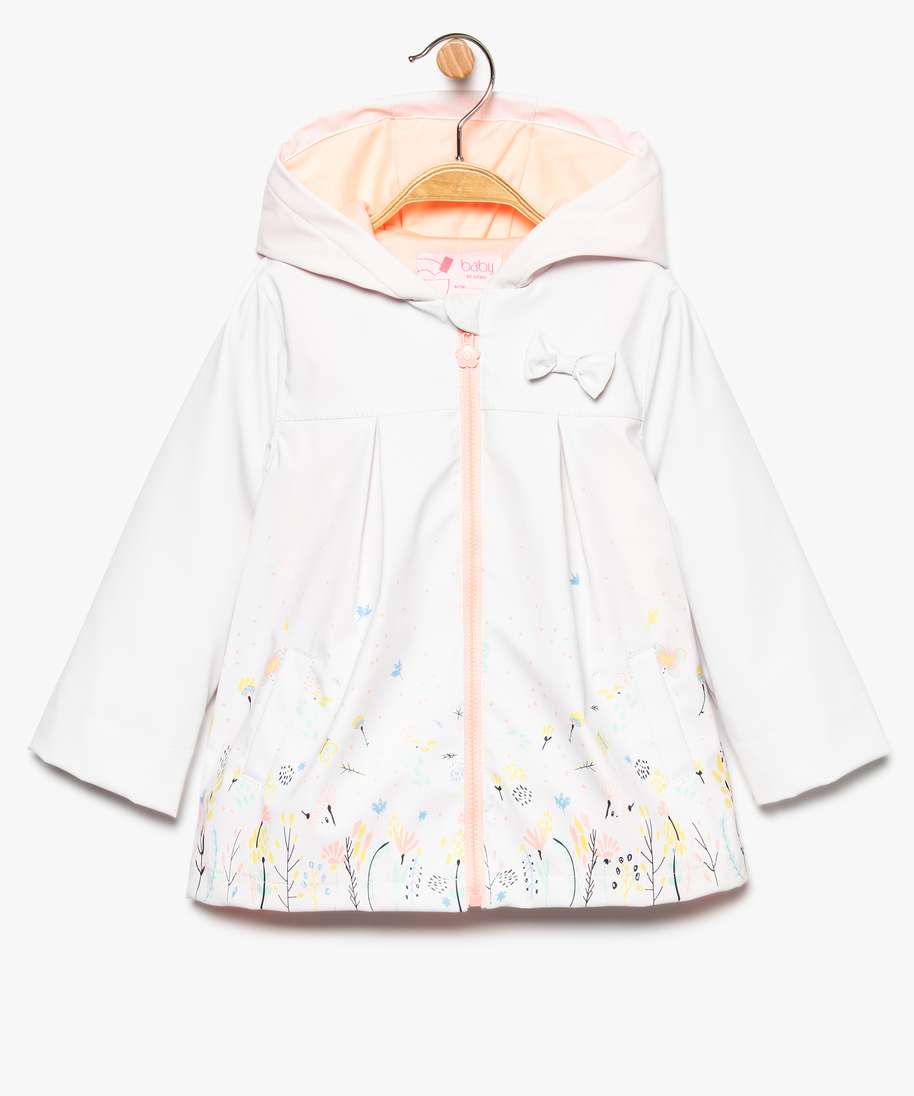 Gemo Vetements Fille Manteau Bebe Fille Deperlant A Motif Fleurs Et Coupe Trapeze Blanc Bebe Gemo