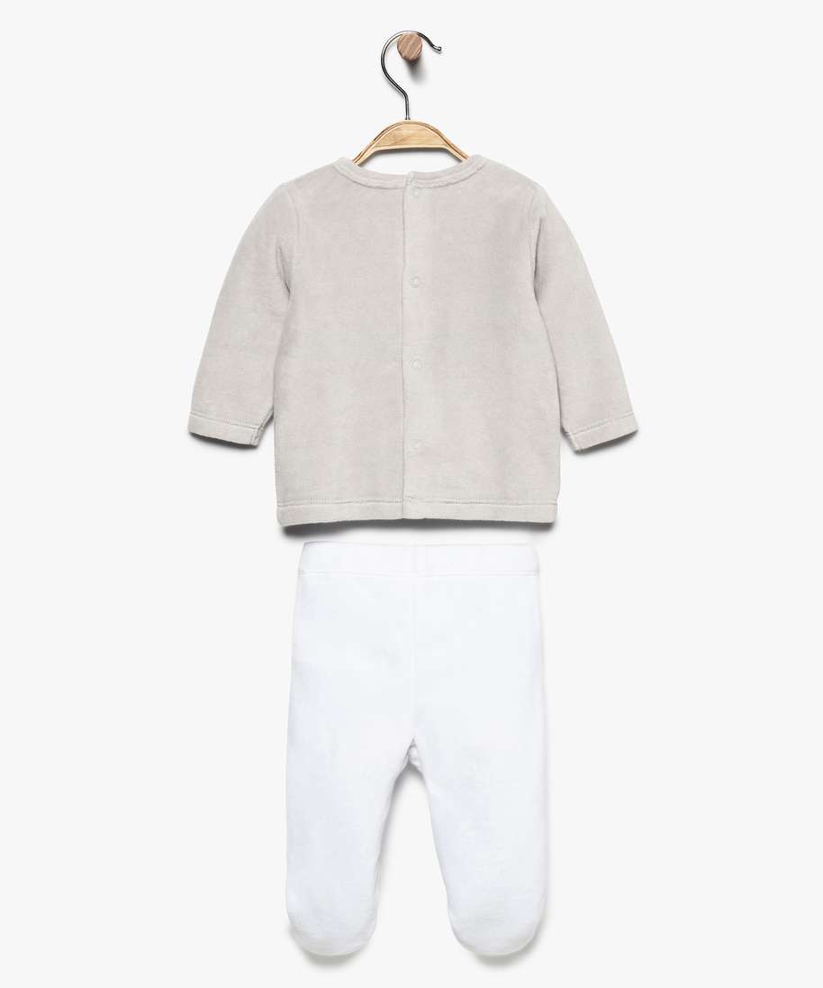 Pyjama Bebe 2 Pieces En Velours Avec Pieds Motif Herissons Blanc Bebe Gemo