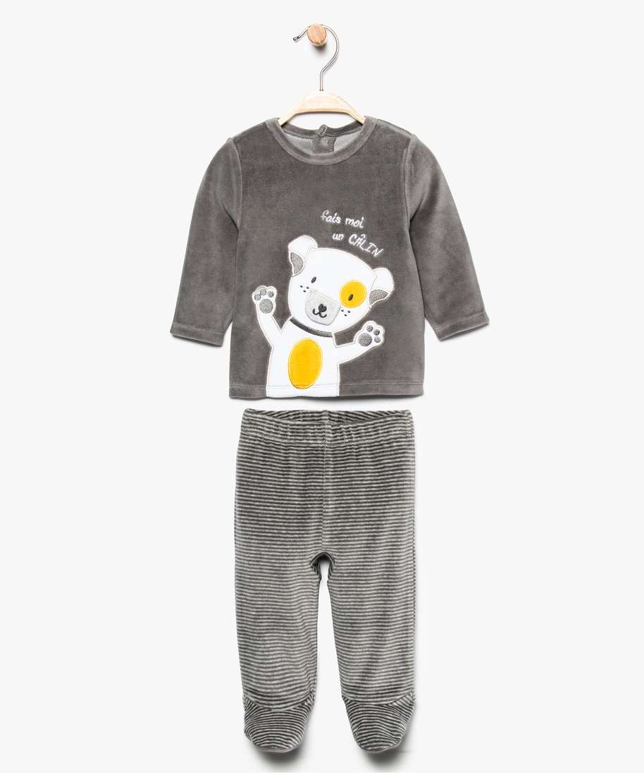 Gemo Vetements Garcon Pyjama Bebe 2 Pieces En Velours Avec Motif Chien Gris Bebe Gemo Gemo Vetements Garcon Pyjama Bebe 2 Pieces En Velours Avec Motif Chien Gris Bebe Gemo