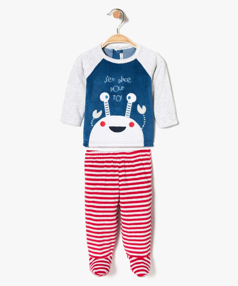 Pyjama Bebe 2 Pieces En Velours A Motif Monstre Multicolore Bebe Gemo