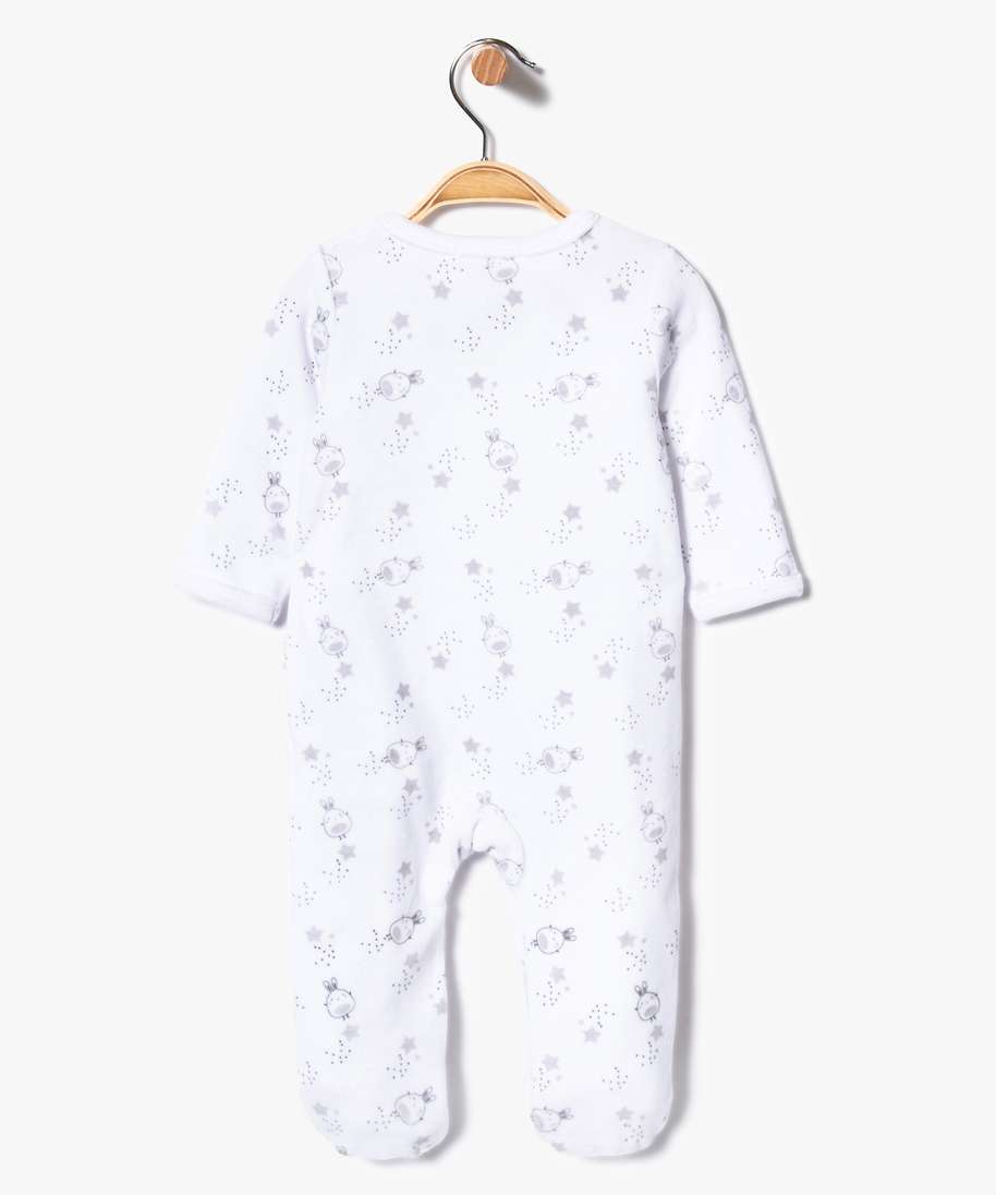 pyjama bebe en velours ouverture devant et motifs fantaisie blanc bebe GÉMO
