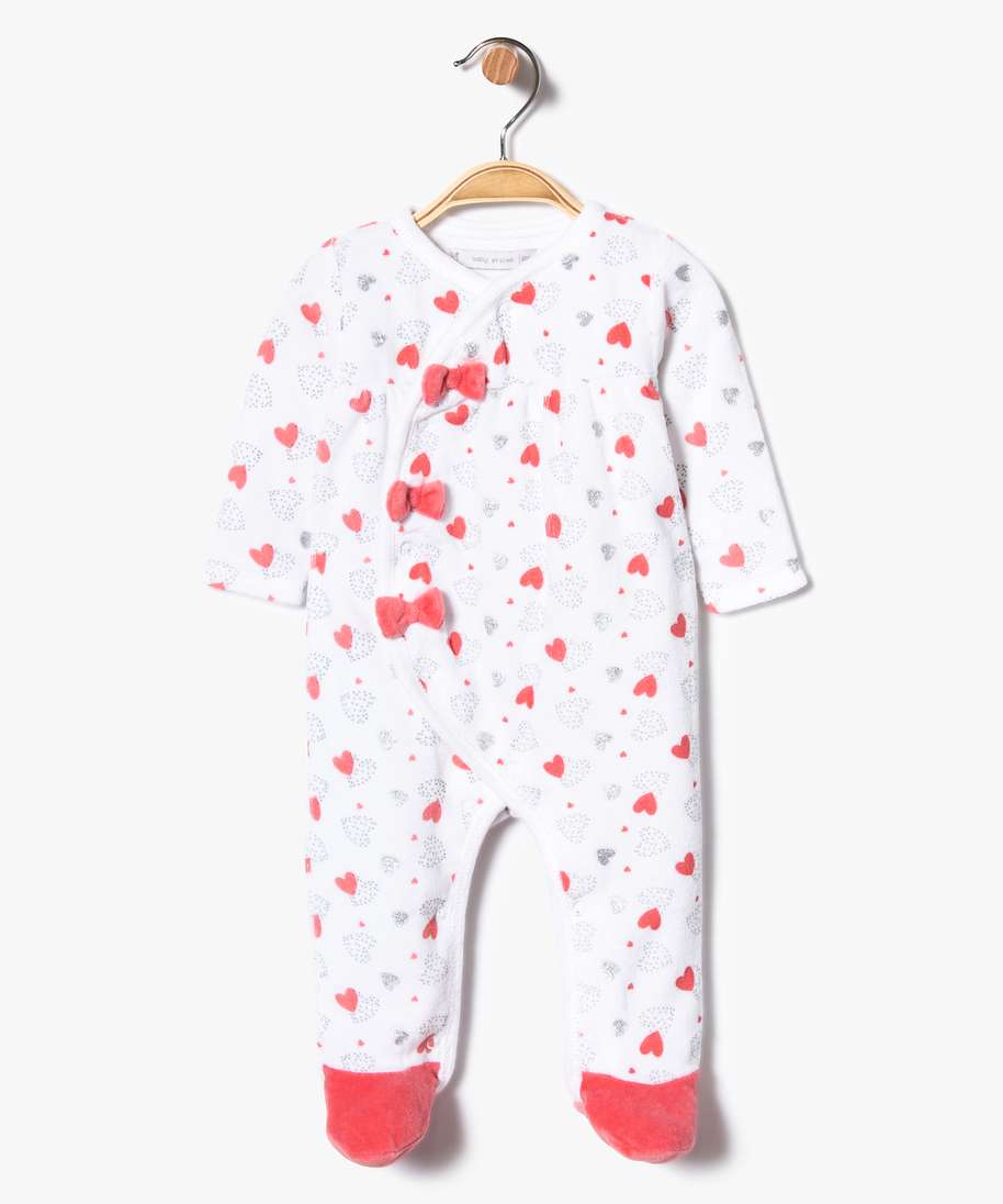 pyjama bebe en velours ferme devant avec motifs cœurs multicolore