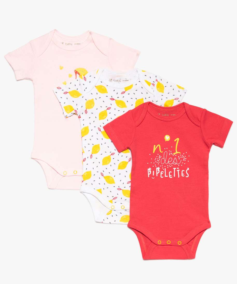 Body Bebe Fille En Coton A Manches Courtes Lot De 3 Multicolore Bebe Gemo Body Bebe Fille En Coton A Manches Courtes Lot De 3 Multicolore Bebe Gemo