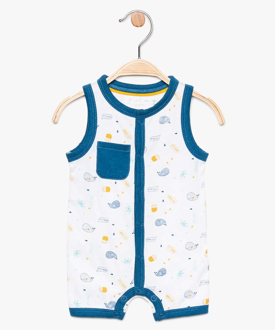 Gemo Vetements Garcon Combishort Bebe Garcon A Motif Marins Avec Ouverture Avant Blanc Bebe Gemo