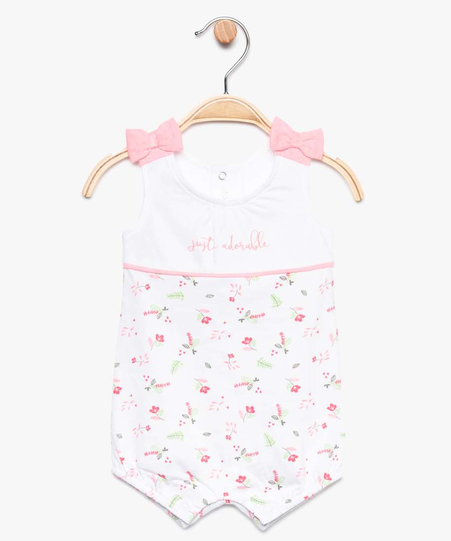 Gemo Vetements Fille Combishort Bebe Fille Sans Manches A Motif Floral Et Nouds Blanc Bebe Gemo