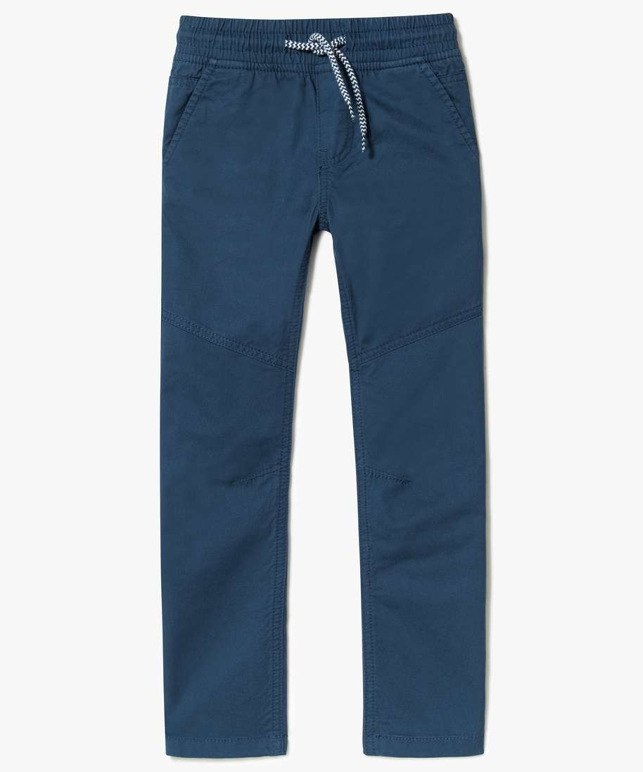 pantalon garcon en toile unie avec taille elastiquee bleu pantalons
