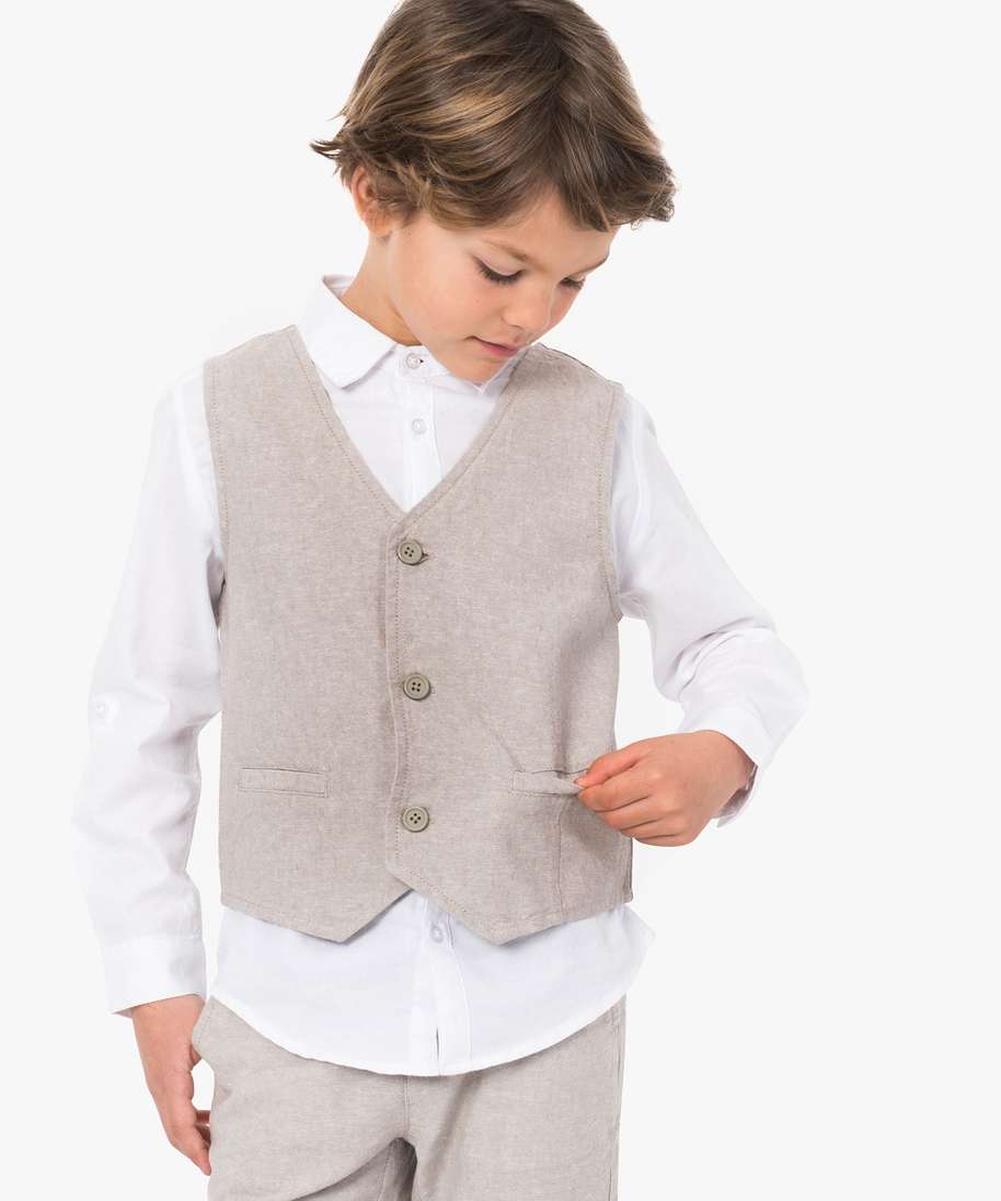 gilet de costume garcon en coton et lin beige gilets garcon | GÉMO