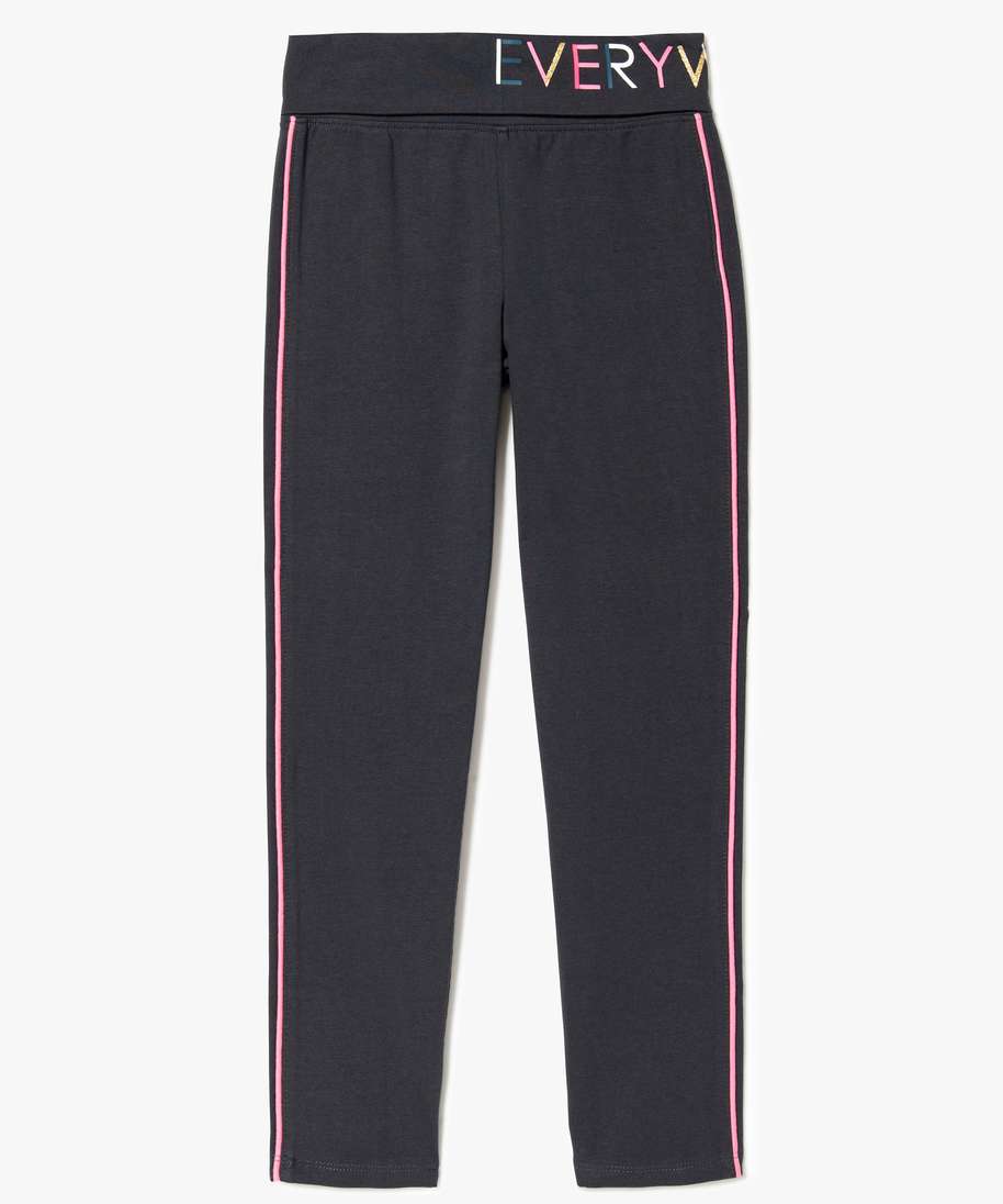 pantalon de sport fille en jersey stretch avec large taille elastique gris pantalons fille GEMO