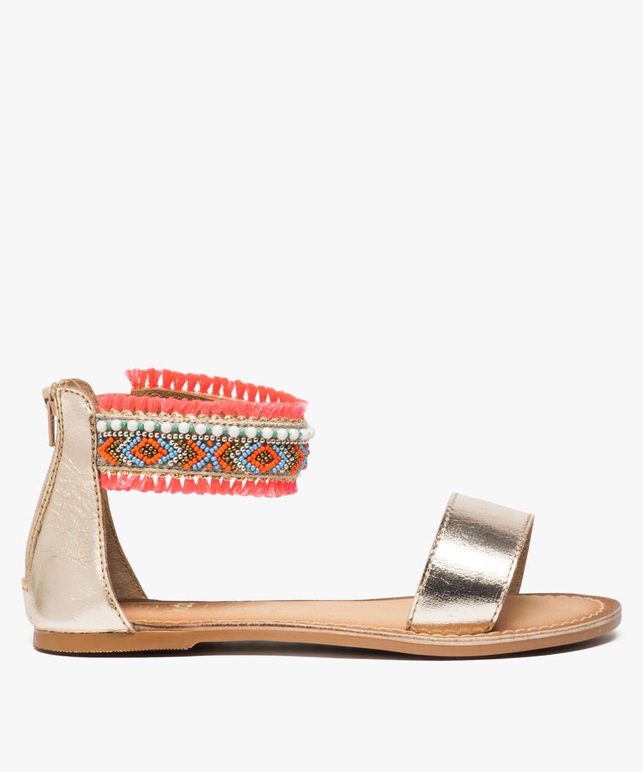 sandales fille avec perles brodees a la cheville multicolore
