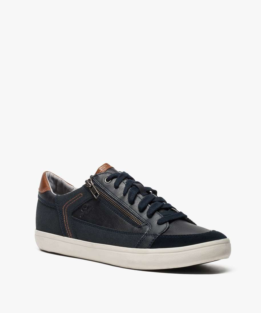 baskets homme bimatieres avec fermeture lacets et zip geox bleu baskets et tennis homme GEMO