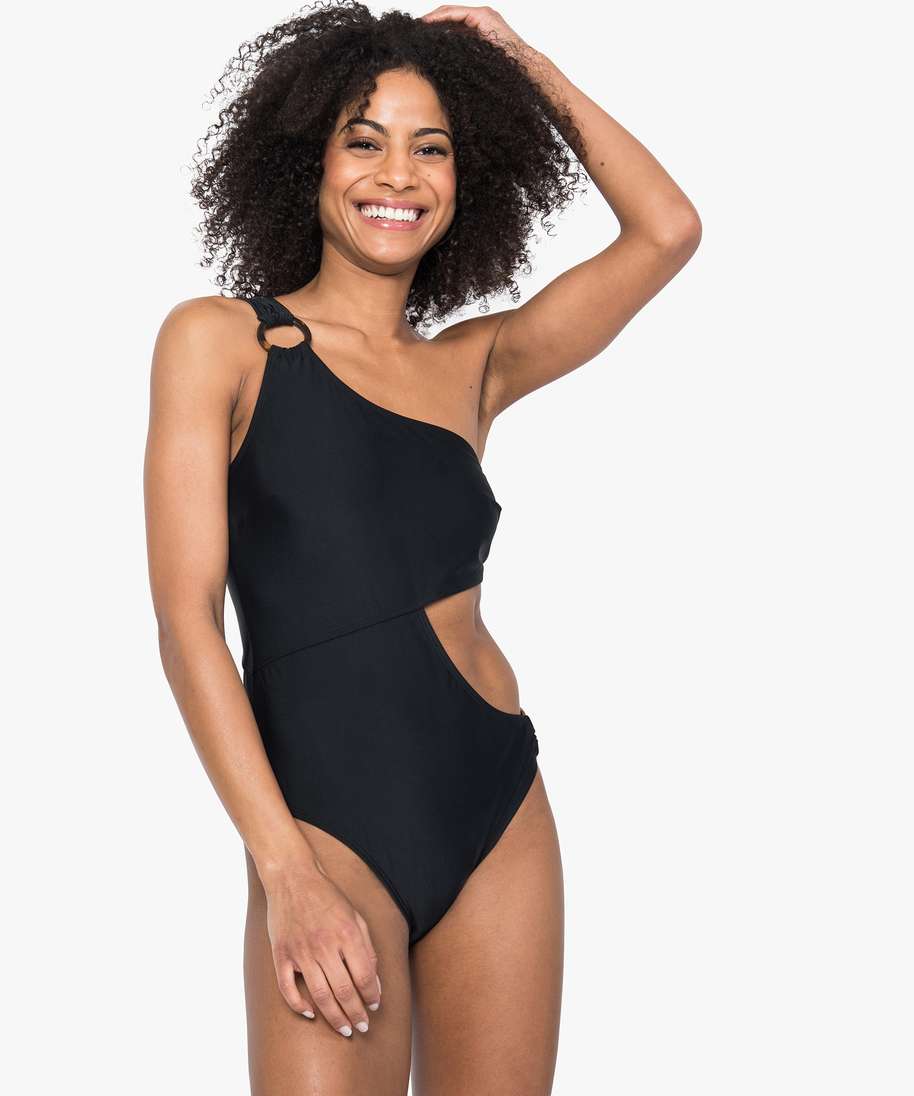 maillot de bain 1 piece femme trikini asymetrique a anneaux noir maillots  de bain 1 piece femme