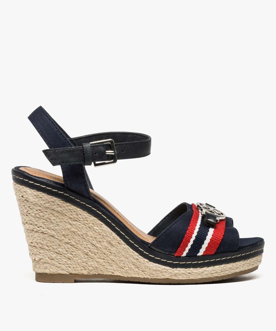 sandales femme a talon compense en corde esprit marin bleu