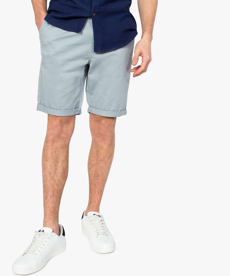 bermuda homme en toile unie 5 poches coupe chino bleu shorts et bermudas