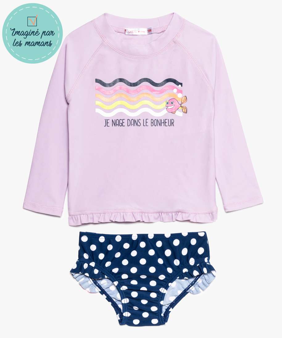 Gemo Vetements Fille Maillot De Bain 2 Pieces Avec Tee Shirt Anti Uv Violet Bebe Gemo Gemo Vetements Fille Maillot De Bain 2 Pieces Avec Tee Shirt Anti Uv Violet Bebe Gemo