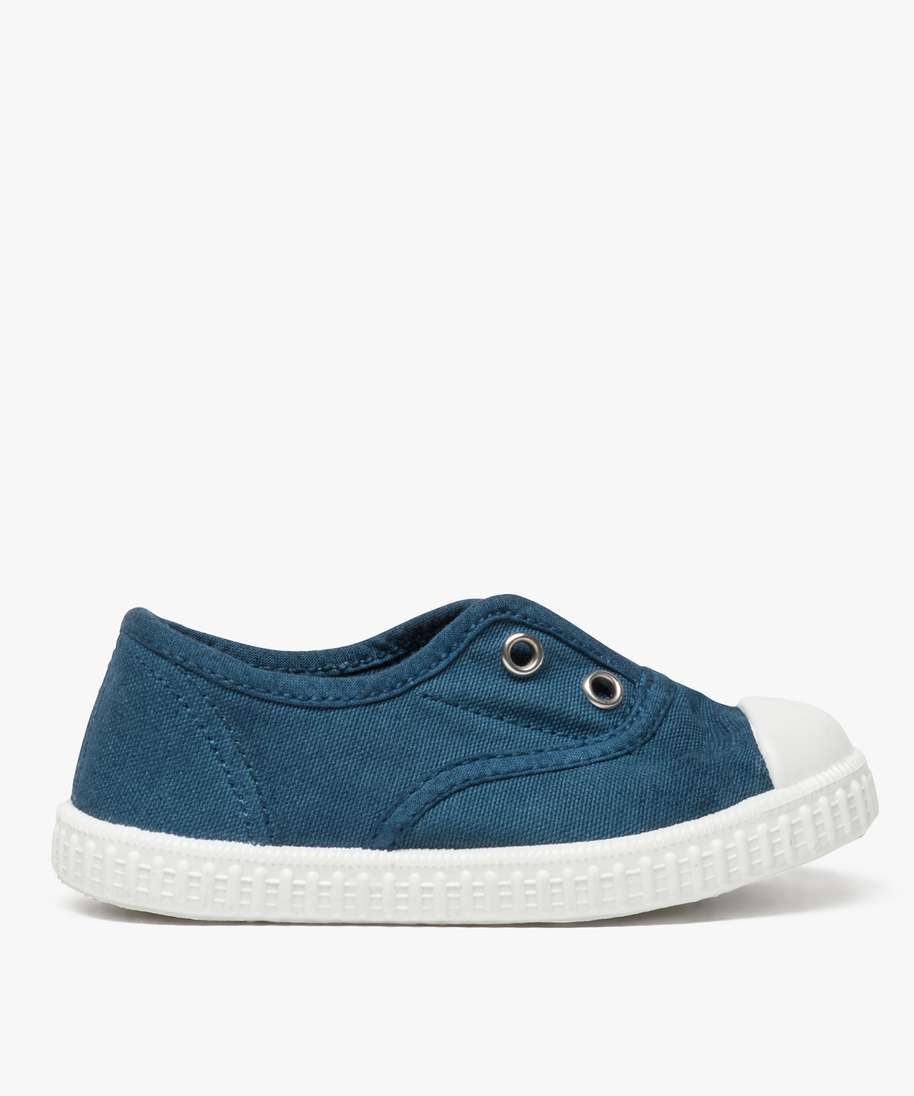 tennis bebe fille a enfiler en toile de coton bio bleu baskets et