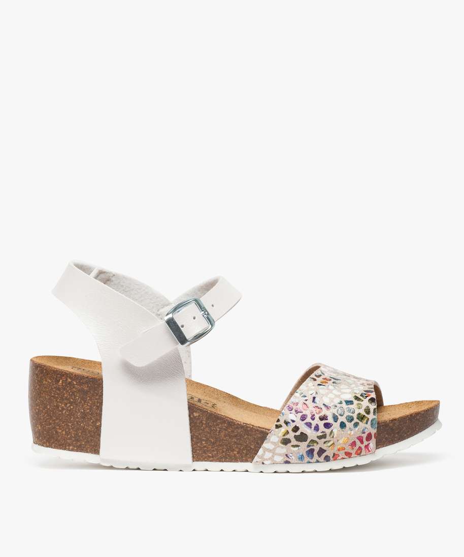 sandales femme casual a talon compense en liege et large bride