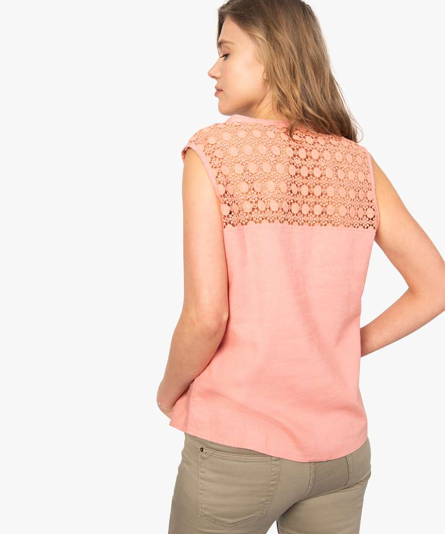 Haut Femme Sans Manches En Dentelle – Dos Dentelé, Couleur Bleu, Taille 2XL – Style Tunique élégante