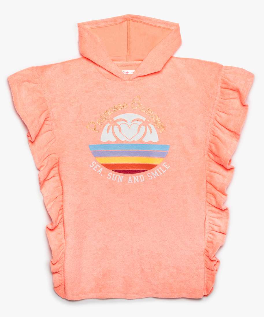 Gemo Vetements Sortie De Bain Bebe Fille A Capuche Et Volants Orange Maillots De Bain Fille Gemo