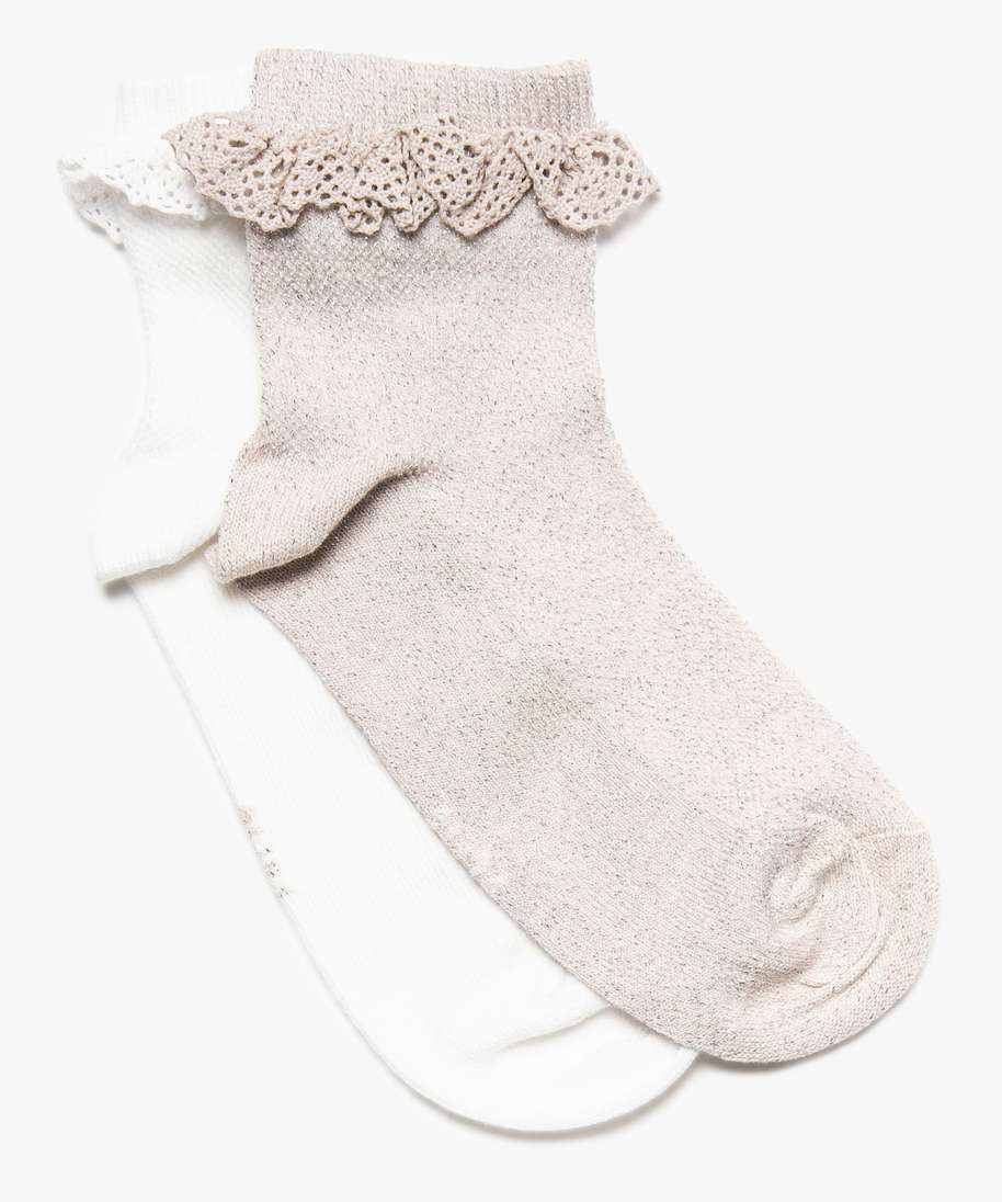 chaussettes filles tige courte avec dentelle (lot de 2) beige chaussettes