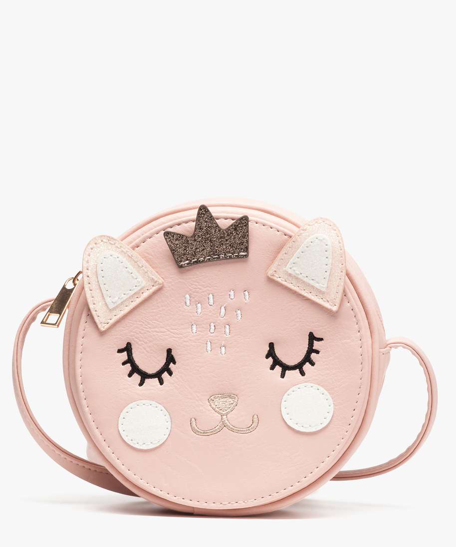 sac a main fille zippe format rond avec faces interchangeables rose fille