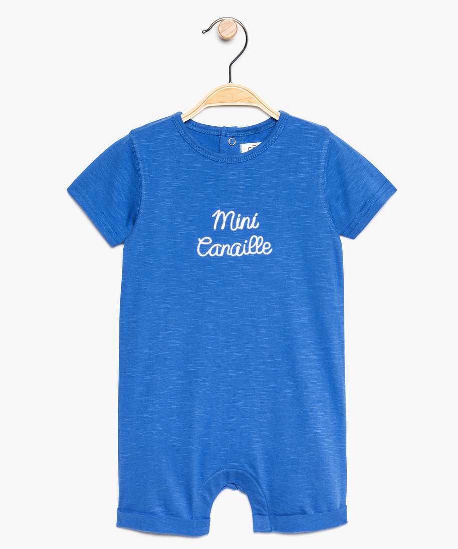 Gemo Vetements Garcon Combishort Bebe Garcon A Revers Cousus Et Broderie Poitrine Bleu Bebe Gemo