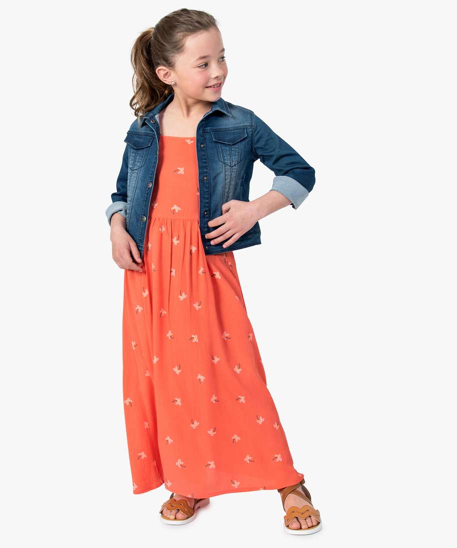 robe fille longue a motifs fleuris et fines bretelles multicolore fille GEMO