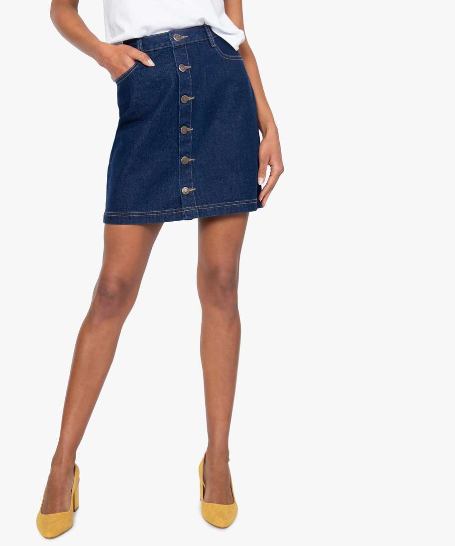 jupe femme en denim avec coutures contrastantes bleu jupes en jean femme GEMO