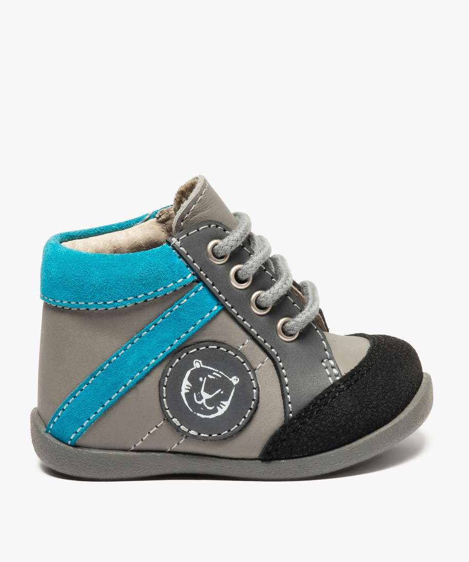 chaussures premiers pas garcon avec bout renforce gris bebe