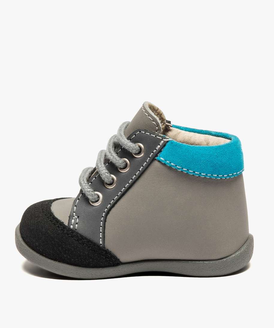 chaussures premiers pas garcon avec bout renforce gris bebe GEMO