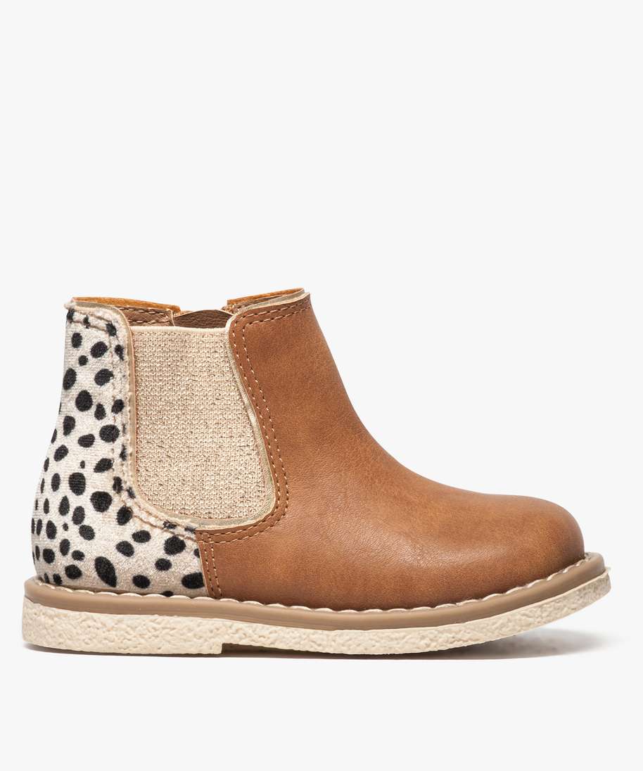 bottines bebe fille a zip et elastique motif leopard orange bottes