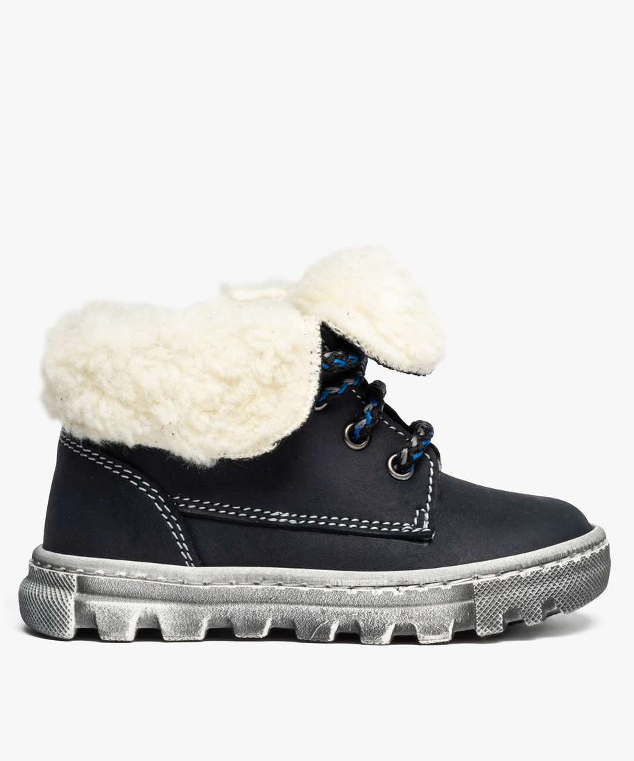 boots bebe garcon a lacets et zip avec doublure chaude debordante bleu  bottes et chaussures montantes bebe