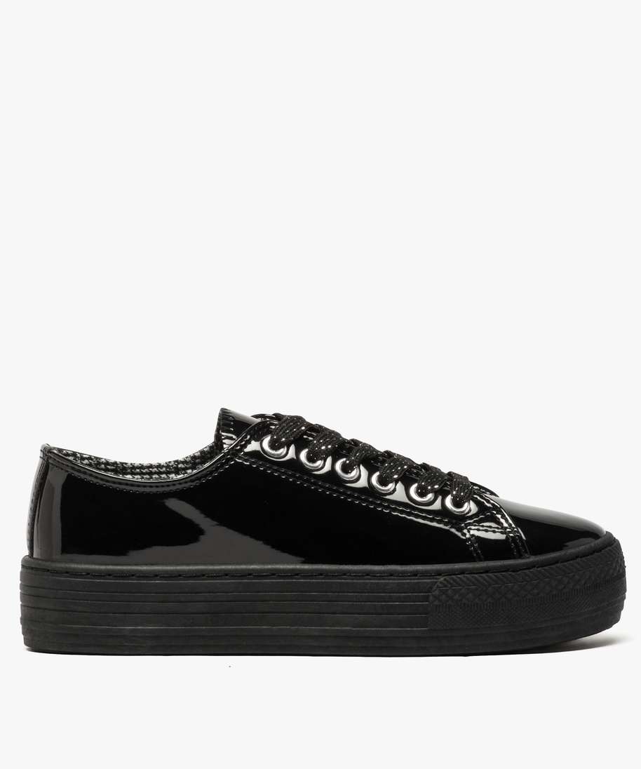tennis femme vernies a semelle plateforme et lacets pailletes noir