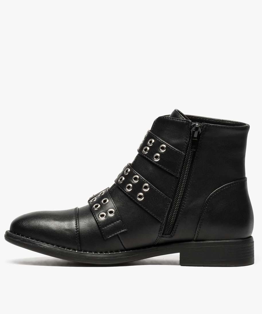 boots femme avec trois brides a boucles et oillets metallises noir bottines et boots femme GEMO